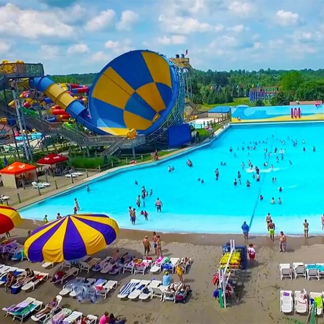 Wave pool in  the water park at Six Flags Darien Lake, Corfu, New York