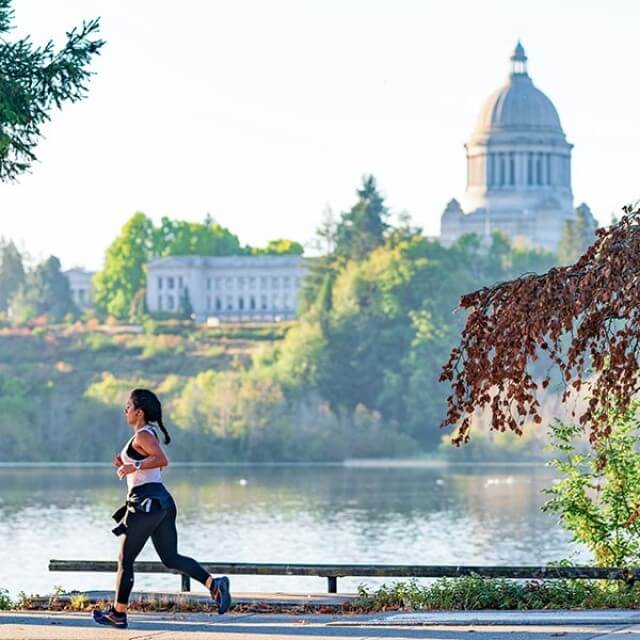 Scenic jog in Olympia with Washington state capitol building in view
