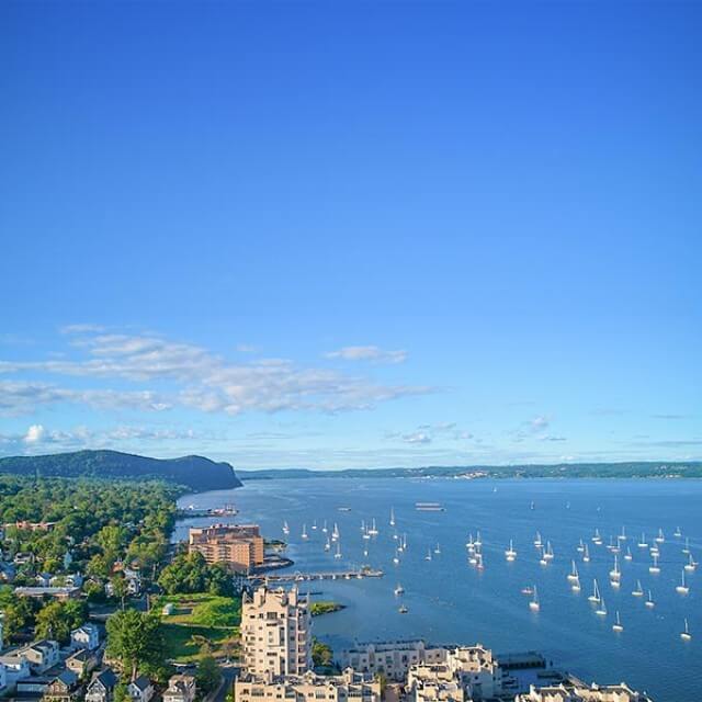 Aerial view of Nyack and the Hudson River in New York
