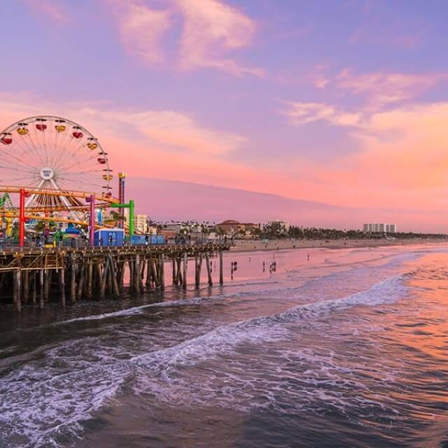 Santa Monica Pier on the Pacific Ocean coast in California