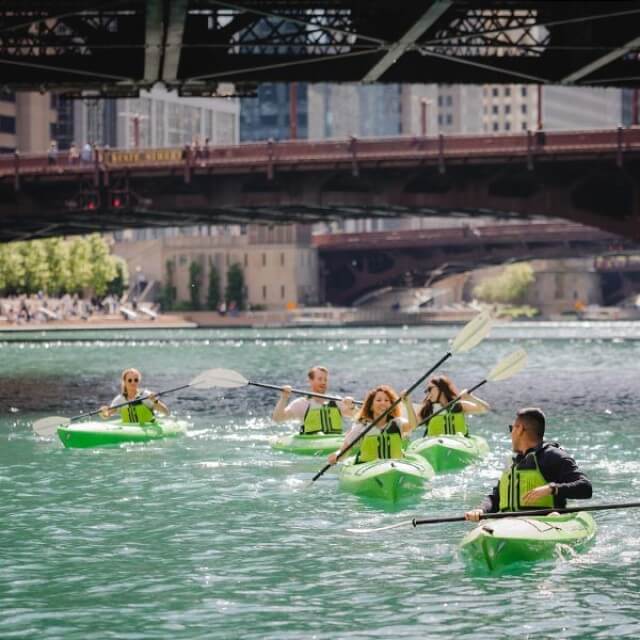 Downtown kayaking in the Chicago River in Illinois