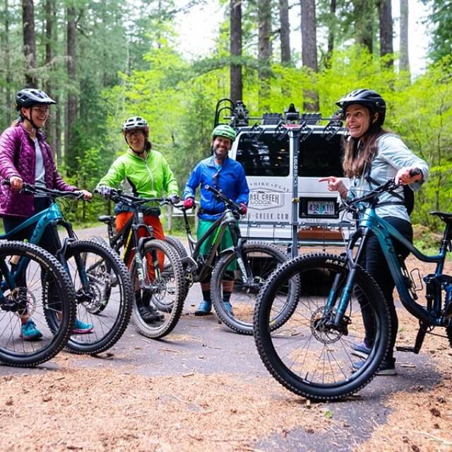 Mountain bike tour on McKenzie River Trail in Willamette National Forest, Oregon