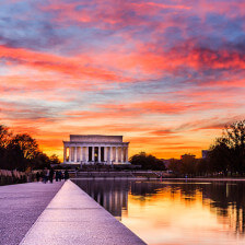 Sunset at the Lincoln Memorial Reflecting Pool in Washington, D.C.