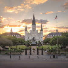 Sun rays frame St. Louis Cathedral in New Orleans, Louisiana