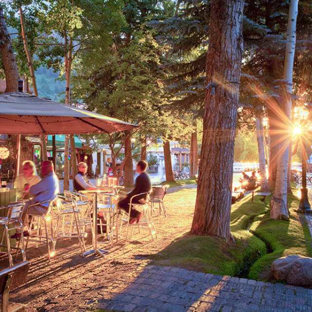 Outdoor dining at sunset in Aspen, Colorado