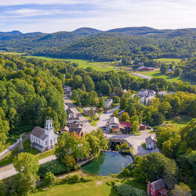 Aerial view of charming Pawlet, Vermont