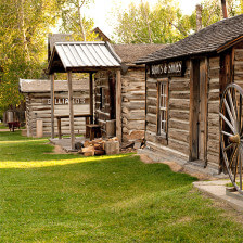 Historic log buildings in Nevada City, Montana