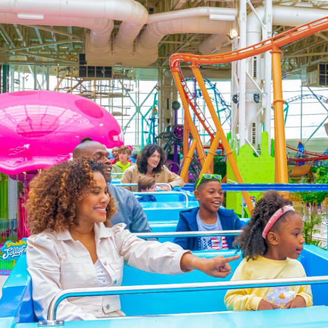 Enjoying the indoor amusement park rides at American Dream in East Rutherford, New Jersey