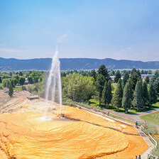 Water bursts from the Soda Springs Geyser in Soda Springs, Idaho