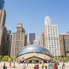The Cloud Gate sculpture, also known as "The Bean," in Chicago, Illinois