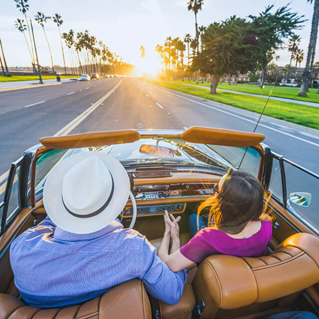 Driving down Cabrillo Boulevard in Santa Barbara, California