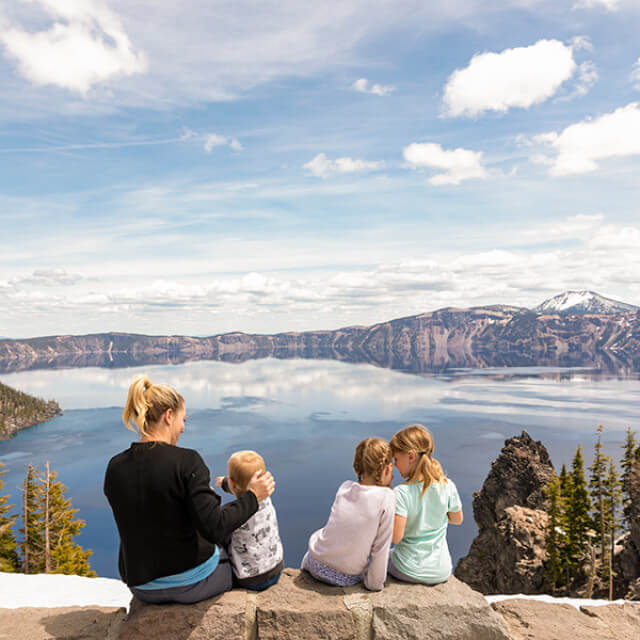 Enjoying panoramic views of Crater Lake in south-central Oregon