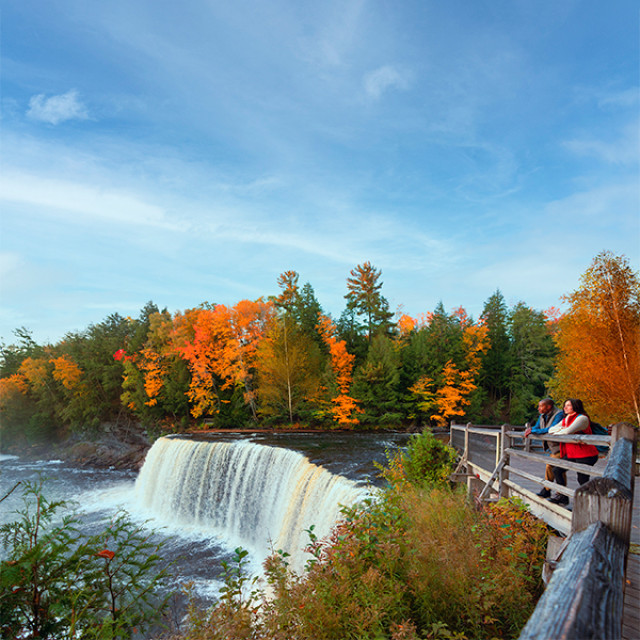 Fall foliage surrounds Tahquamenon Falls on Michigan's Upper Peninsula