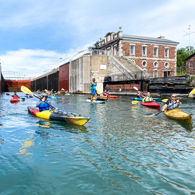 Kayaking the Soo Canadian Lock in Sault Ste. Marie, Michigan