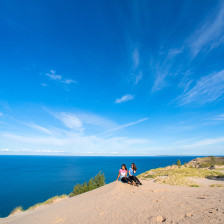 Enjoying the sand of Sleeping Bear Dunes National Lakeshore in Traverse City, Michigan