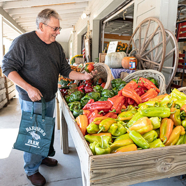 Shopping for local produce at Barber's Farm in Middleburgh, New York