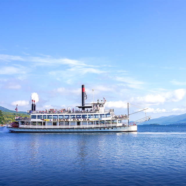 Taking a steamboat cruise in Lake George, New York
