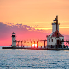 Sunset views of the St. Joseph North Pier in Michigan