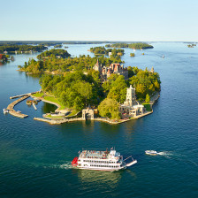 Aerial view of Heart Island in New York's 1,000 Islands region