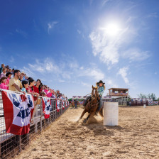 Horseback rodeo action in Fort Worth, Texas
