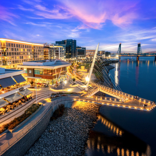 Evening on the Columbia River waterfront in Vancouver, Washington